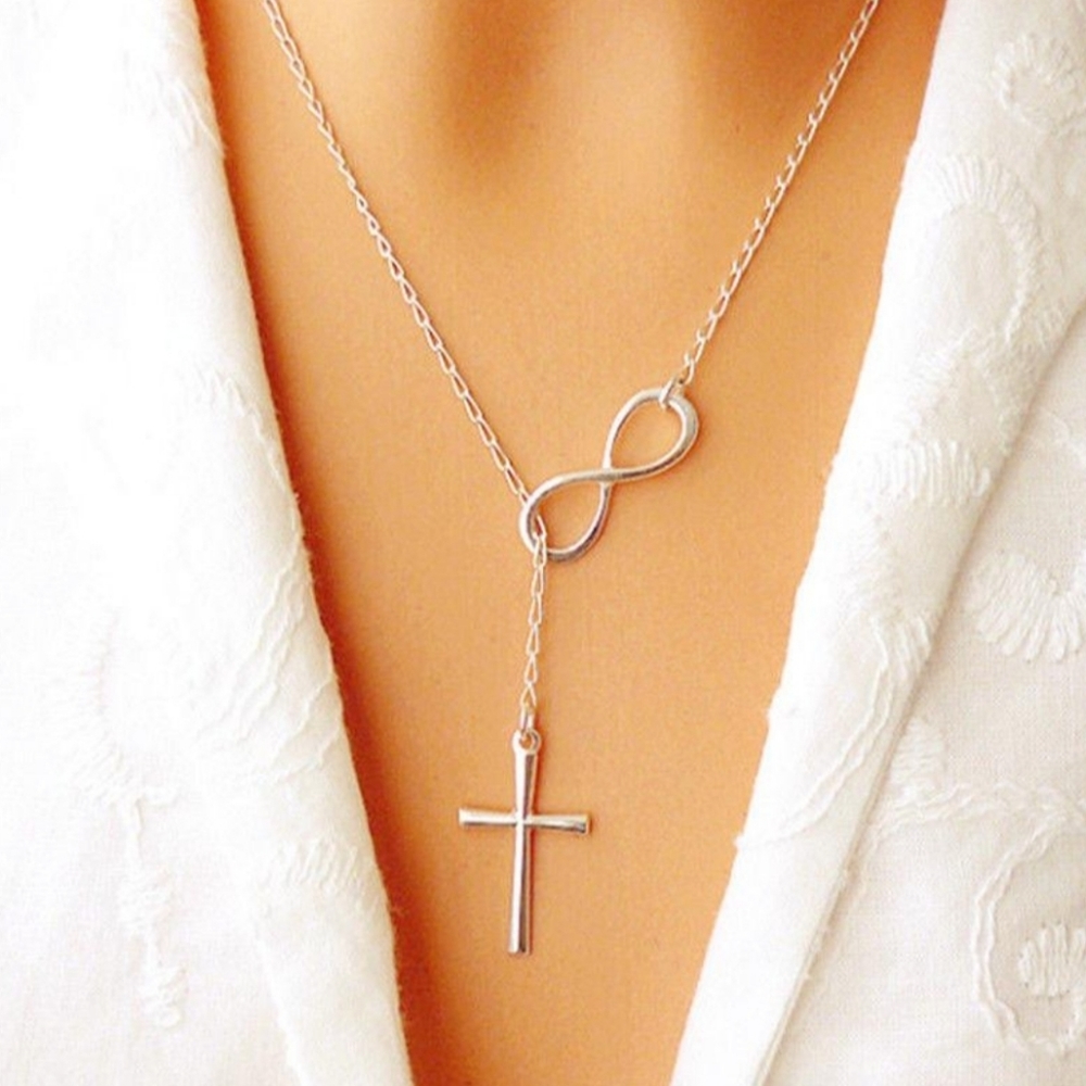 Cross and Infinity Slide Necklace in Silver- NWTs
